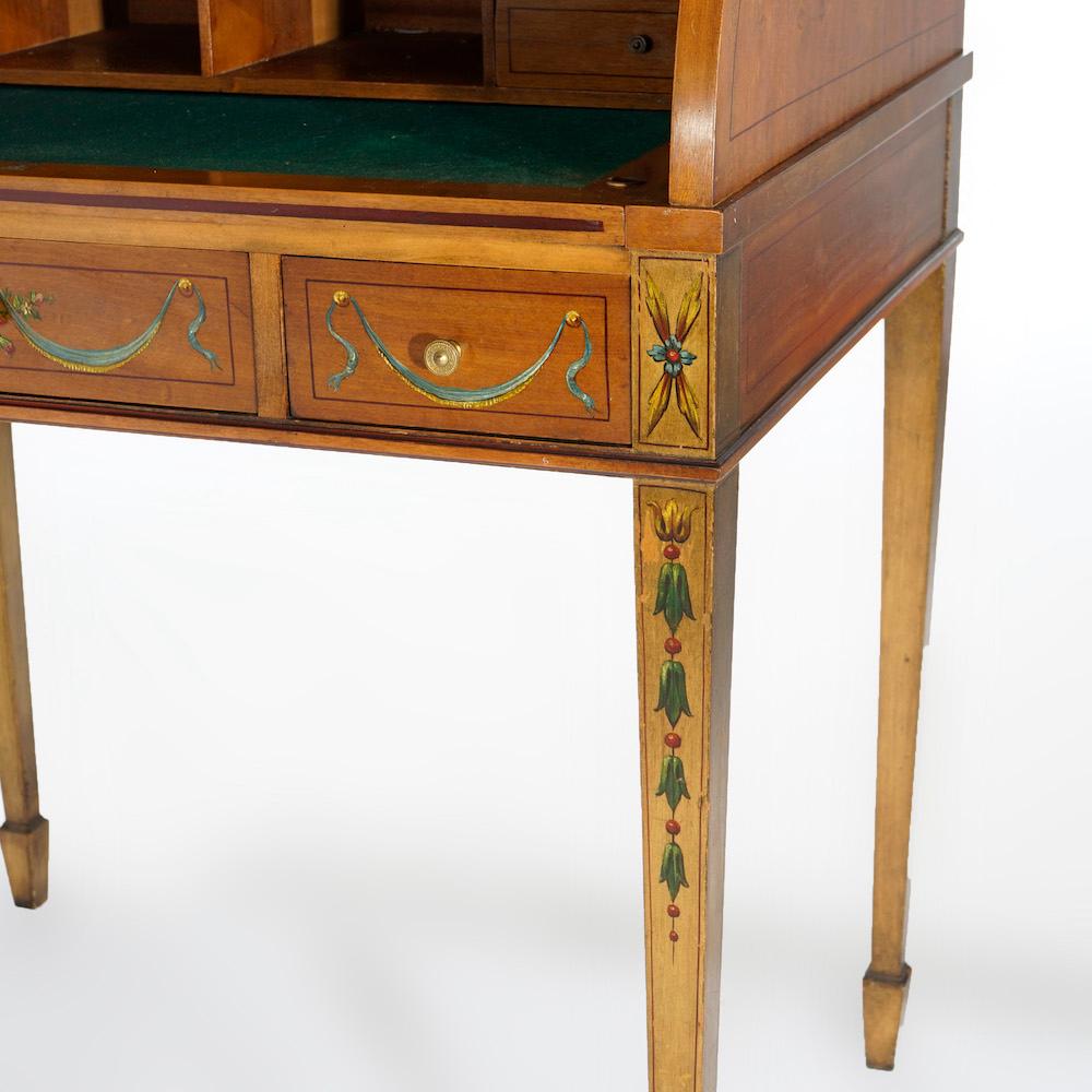 Bureau cylindrique ancien en bois de satin décoré d'Adam pour femmes, vers 1900 en vente 9