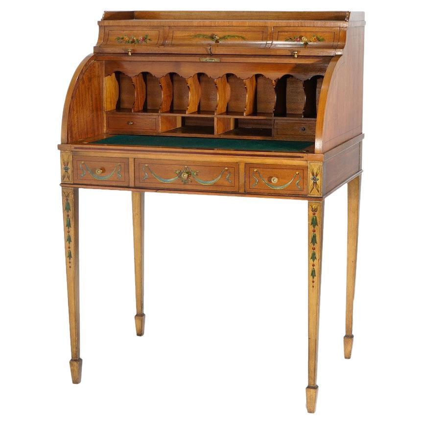 Antiker Adam-Zylinder-Schreibtisch aus verziertem Seidenholz für Damen, um 1900 (Adamstil) im Angebot