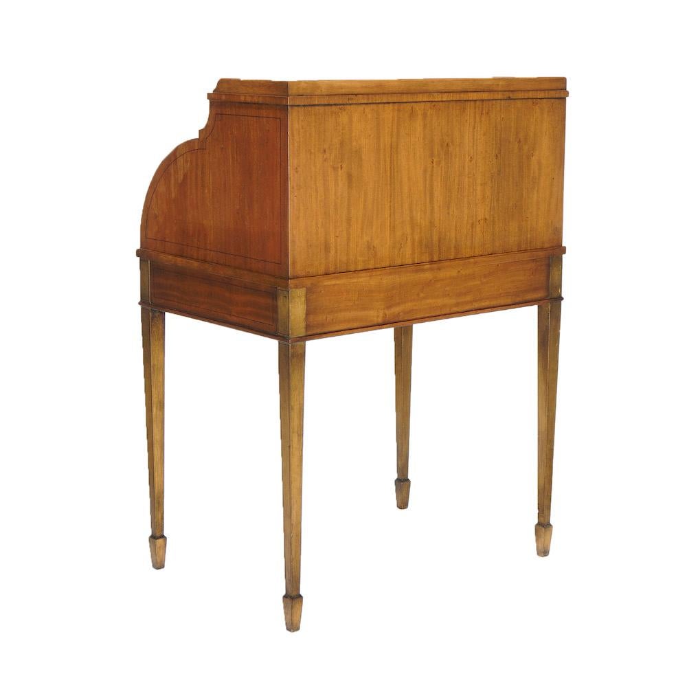 Hand-Painted Antique Adam Decorated Satinwood Ladies Cylinder Desk, Circa 1900 For Sale