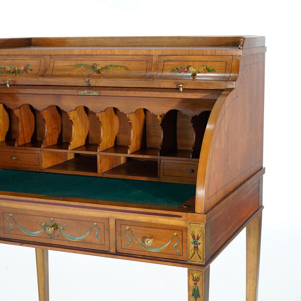 Antiker Adam-Zylinder-Schreibtisch aus verziertem Seidenholz für Damen, um 1900 im Angebot 2
