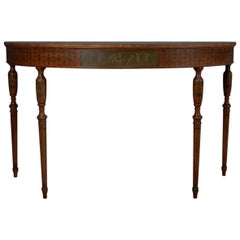Adam Paint Decorated and Inlaid Satinwood Demilune Console Table, 19th Century