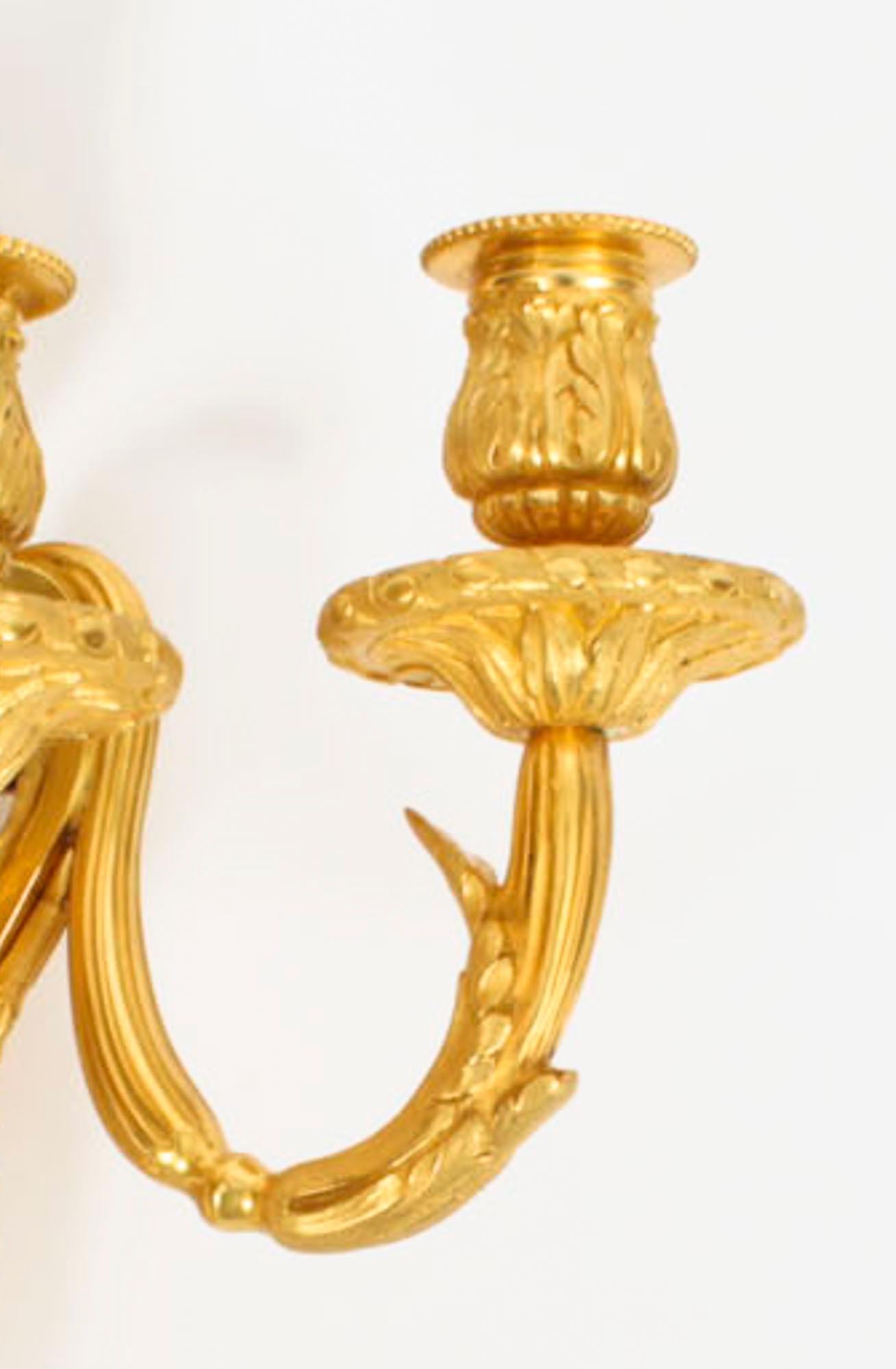 Late 19th Century Antique Adam Revival Pair Decorative Triple Branch Wall Lights, 19th Century