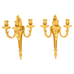 Antique Adam Revival Pair Decorative Triple Branch Wall Lights, 19th Century