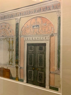 Fine Antique English Watercolor Painting, Adam Style Palace Interior Rendering