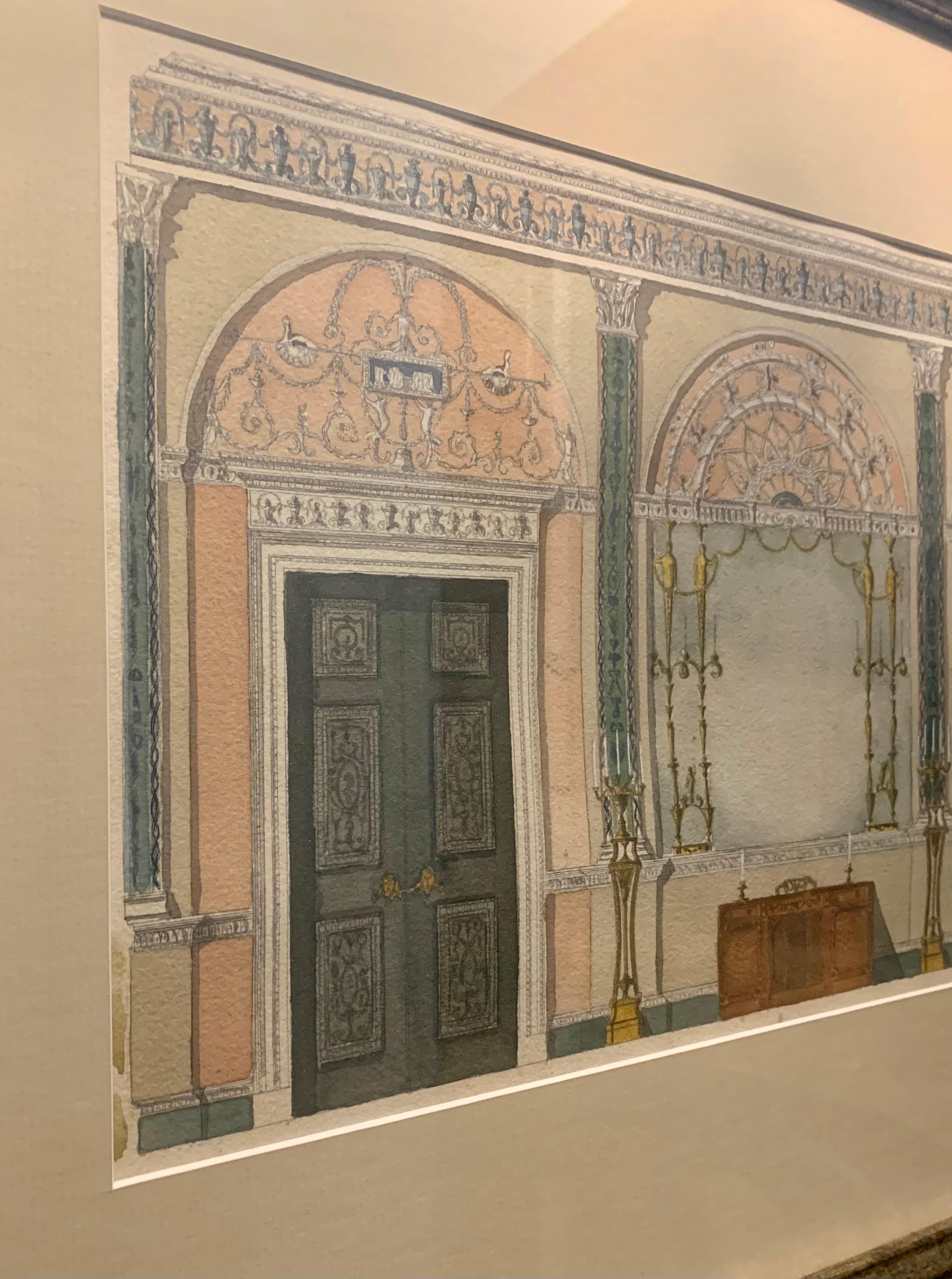 Antikes englisches Aquarellgemälde im Adam-Stil, Palace Interior Rendering (Adamstil) im Angebot