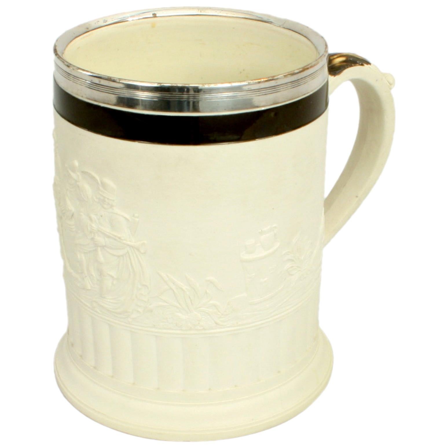 Antique Adam White Stoneware Tankart / Mug For Sale
