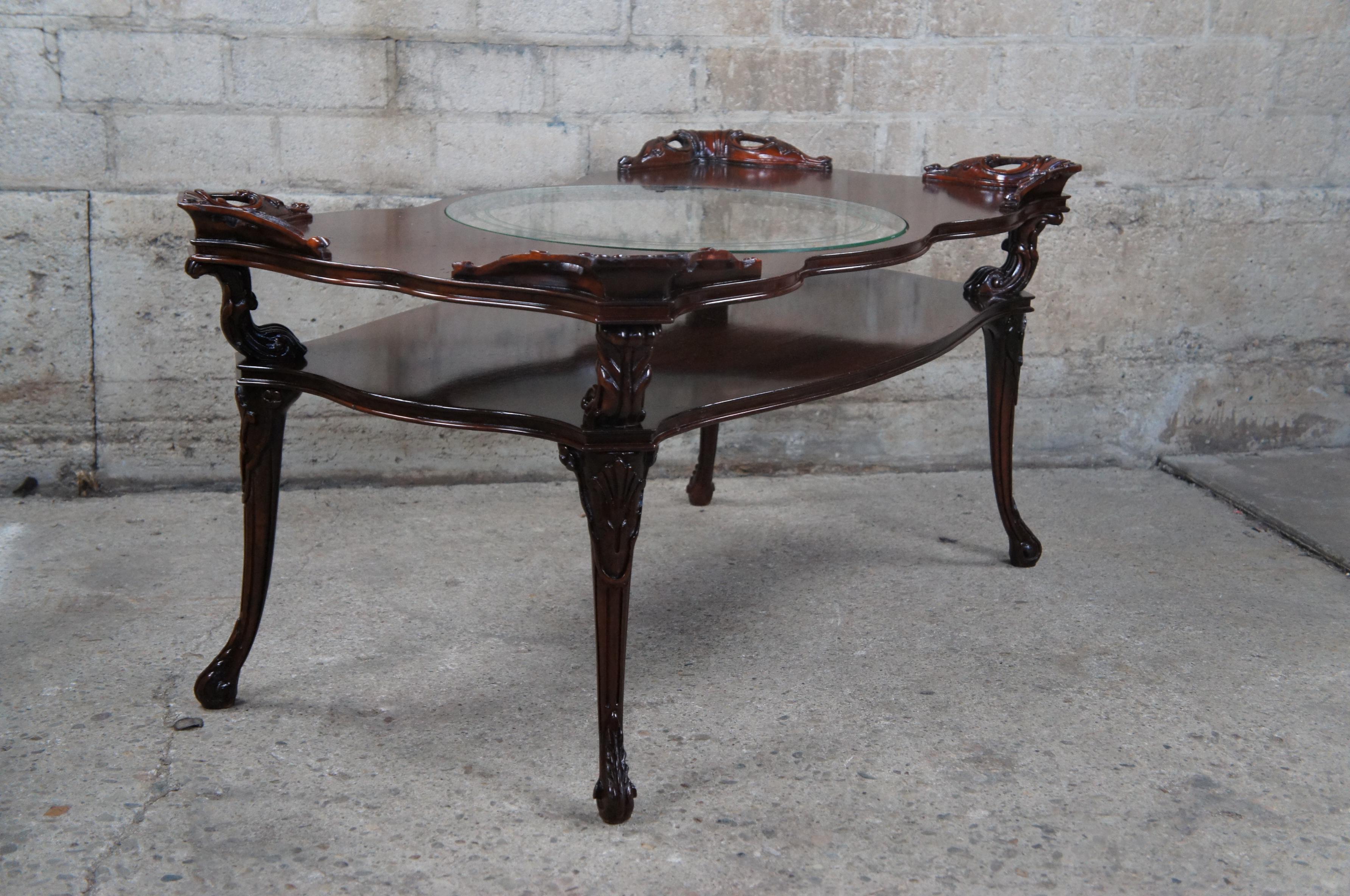 Antique Adams Always Louis XV Style Mahogany Tiered Coffee Table Glass Insert 41 3