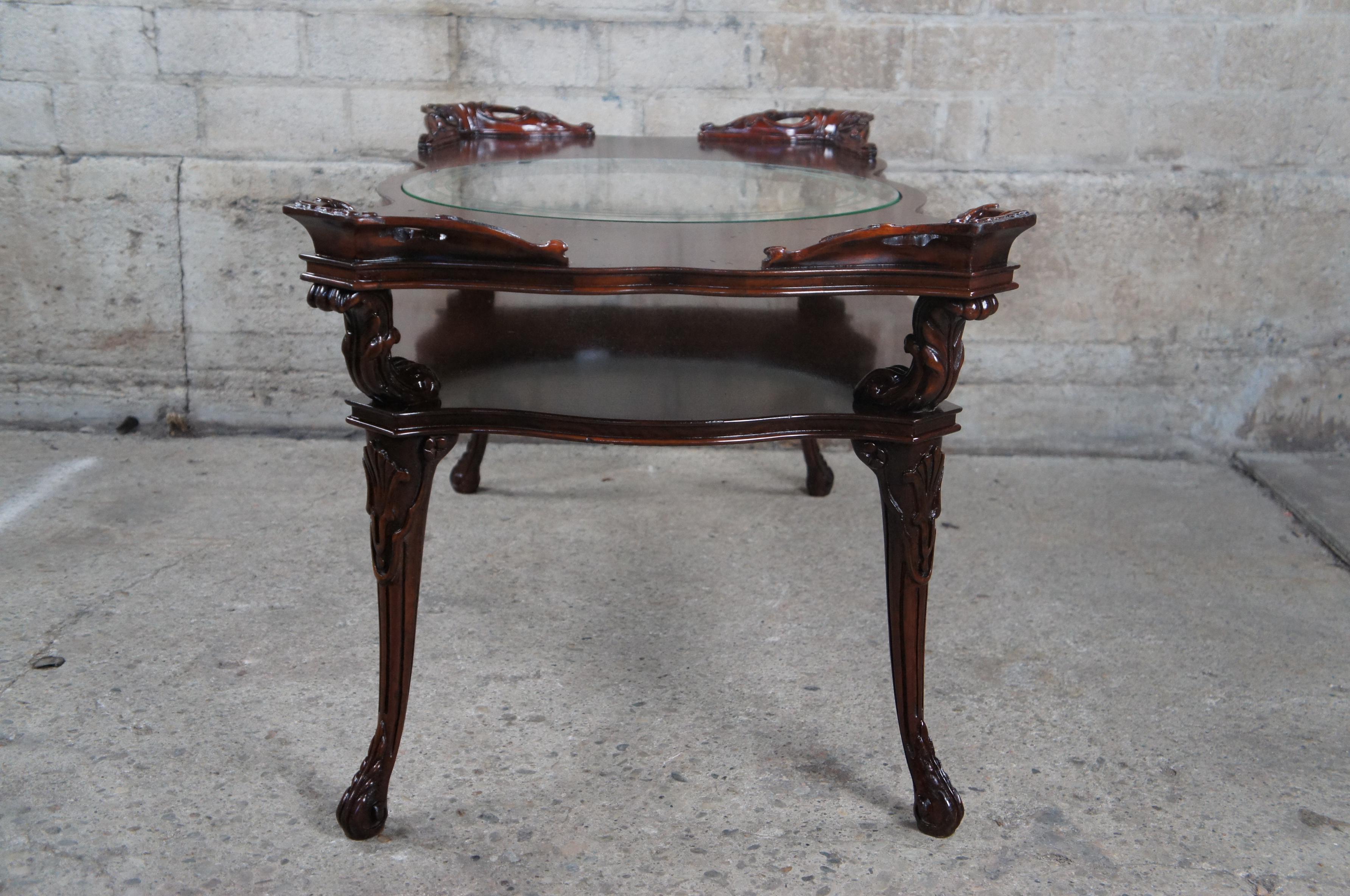 Antique Adams Always Louis XV Style Mahogany Tiered Coffee Table Glass Insert 41 2
