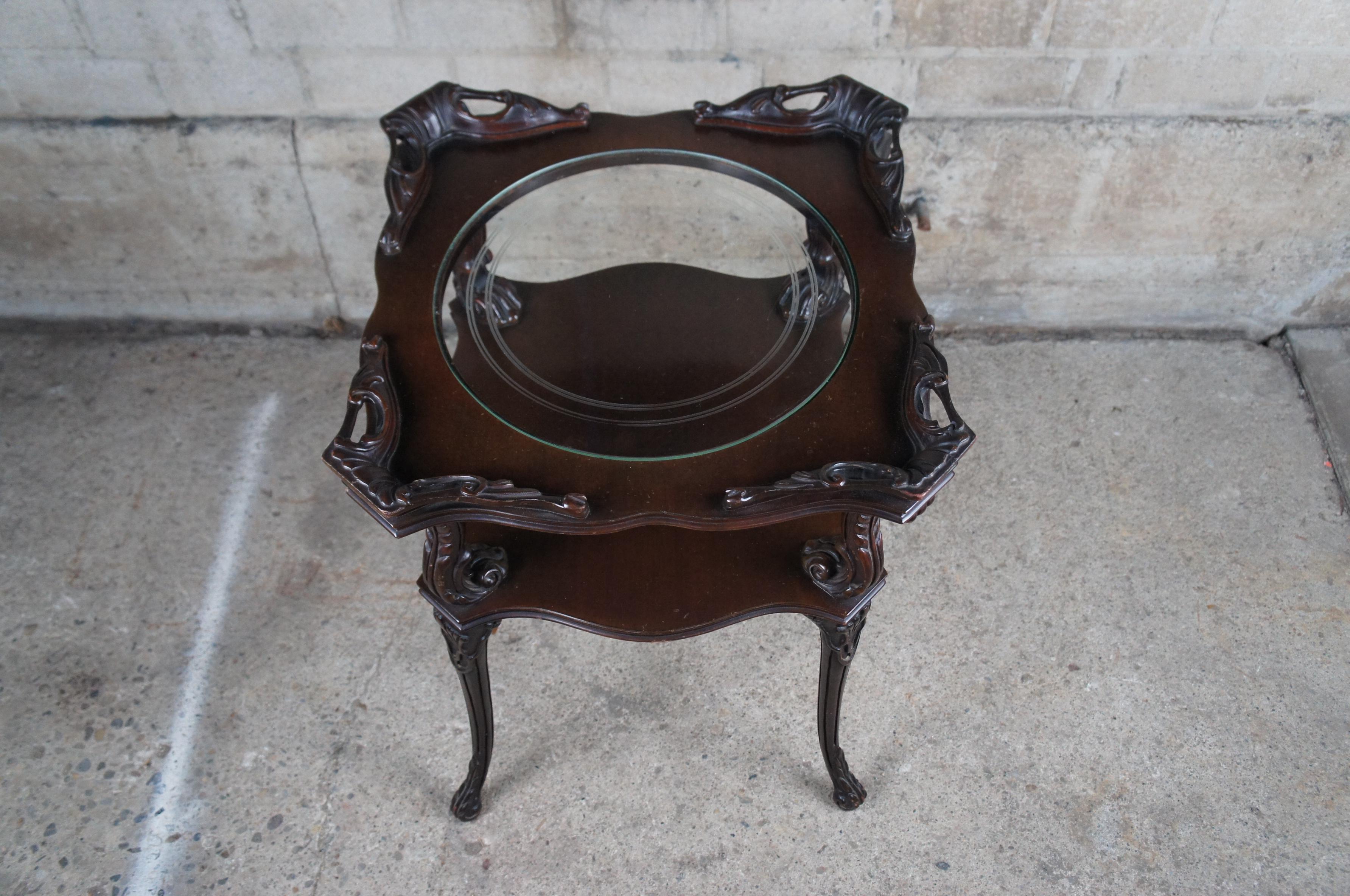 Antique Adams Always Louis XV Style Mahogany Tiered Side End Table Glass Insert 5