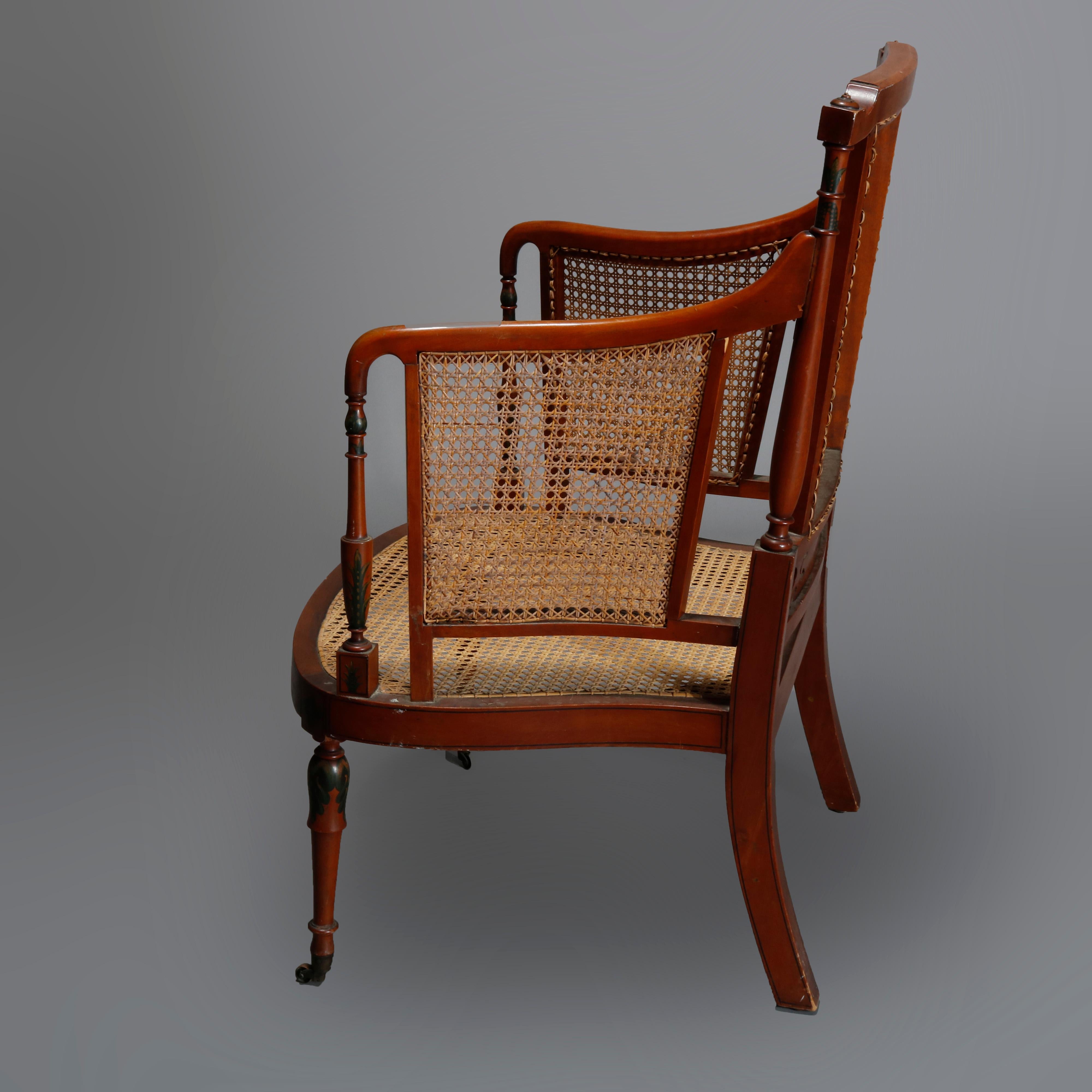 Antiker antiker Adams-Lolling-Stuhl aus Seidenholz und Schilfrohr mit Dekoration, 20. Jahrhundert im Angebot 3