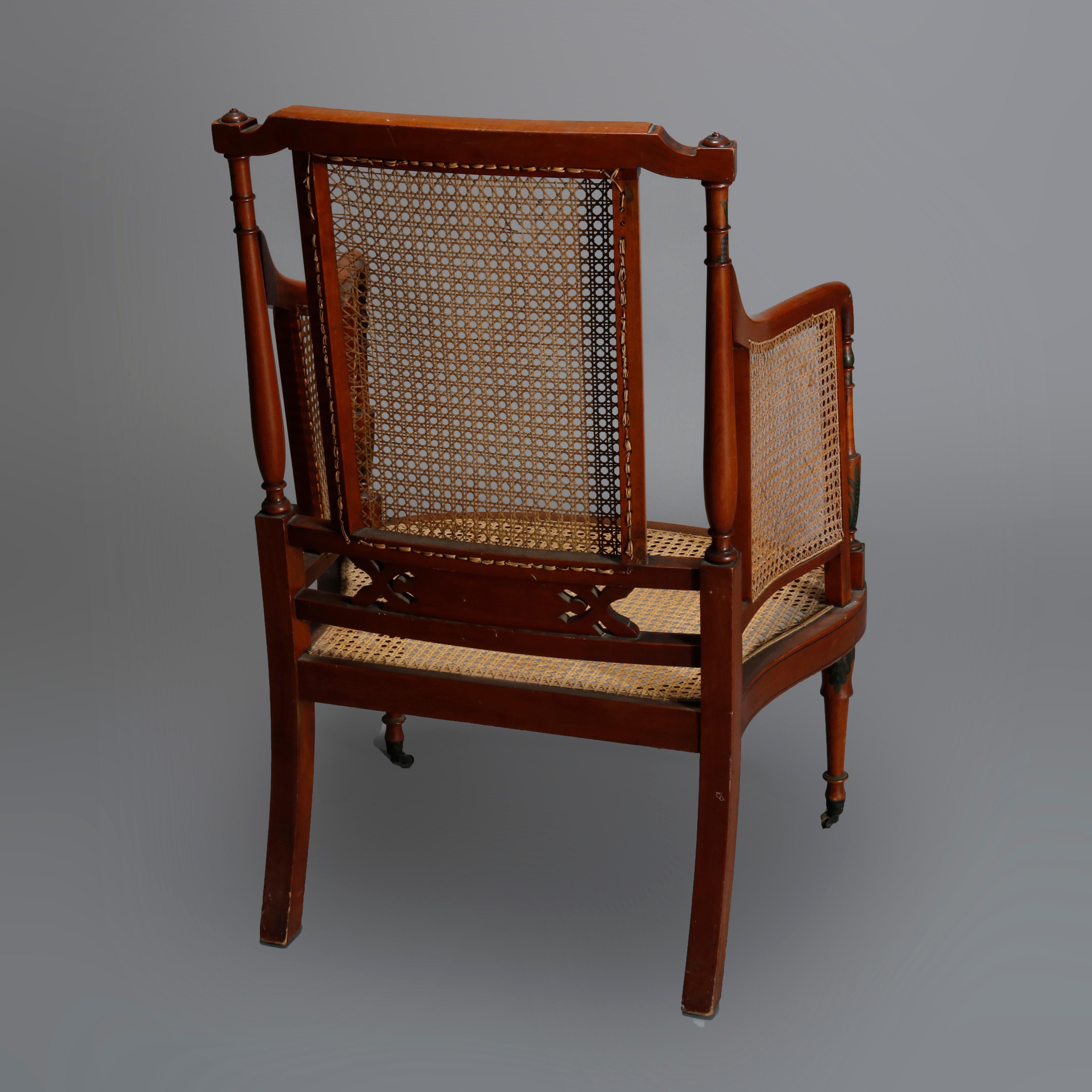 Antique Adams Decorated Satinwood & Cane Lolling Chair, 20th C 3