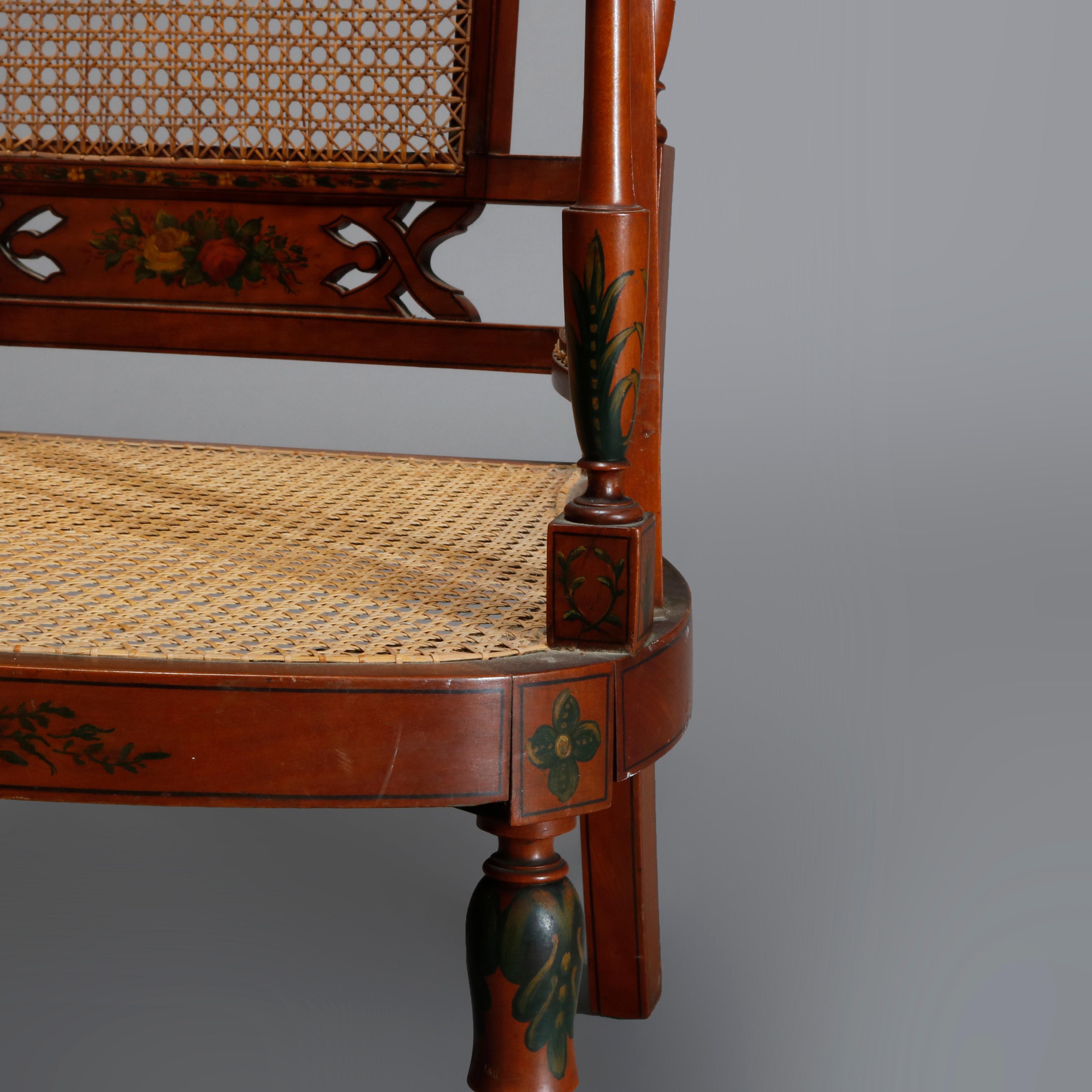 20th Century Antique Adams Decorated Satinwood & Cane Lolling Chair, 20th C For Sale