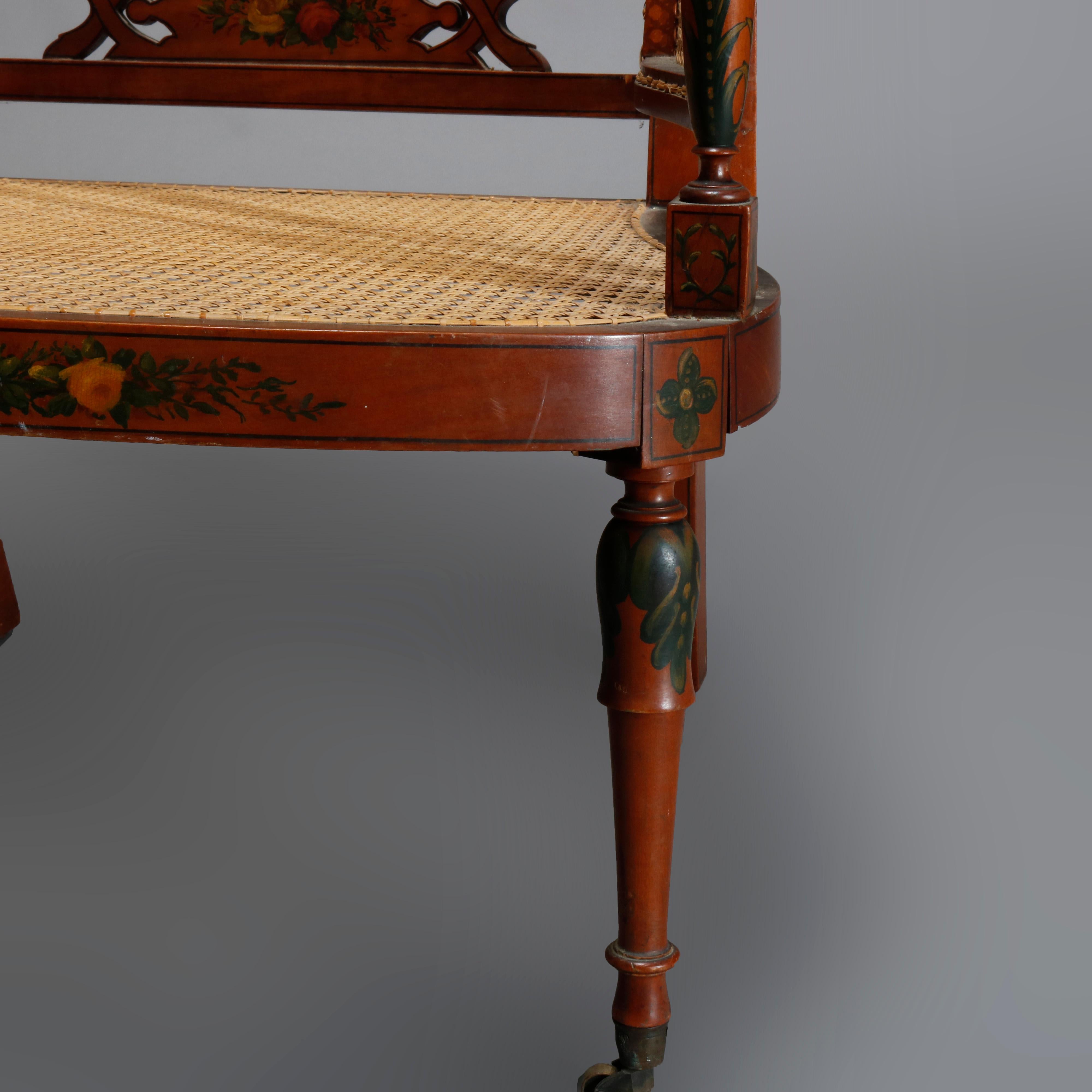 Antique Adams Decorated Satinwood & Cane Lolling Chair, 20th C For Sale 1