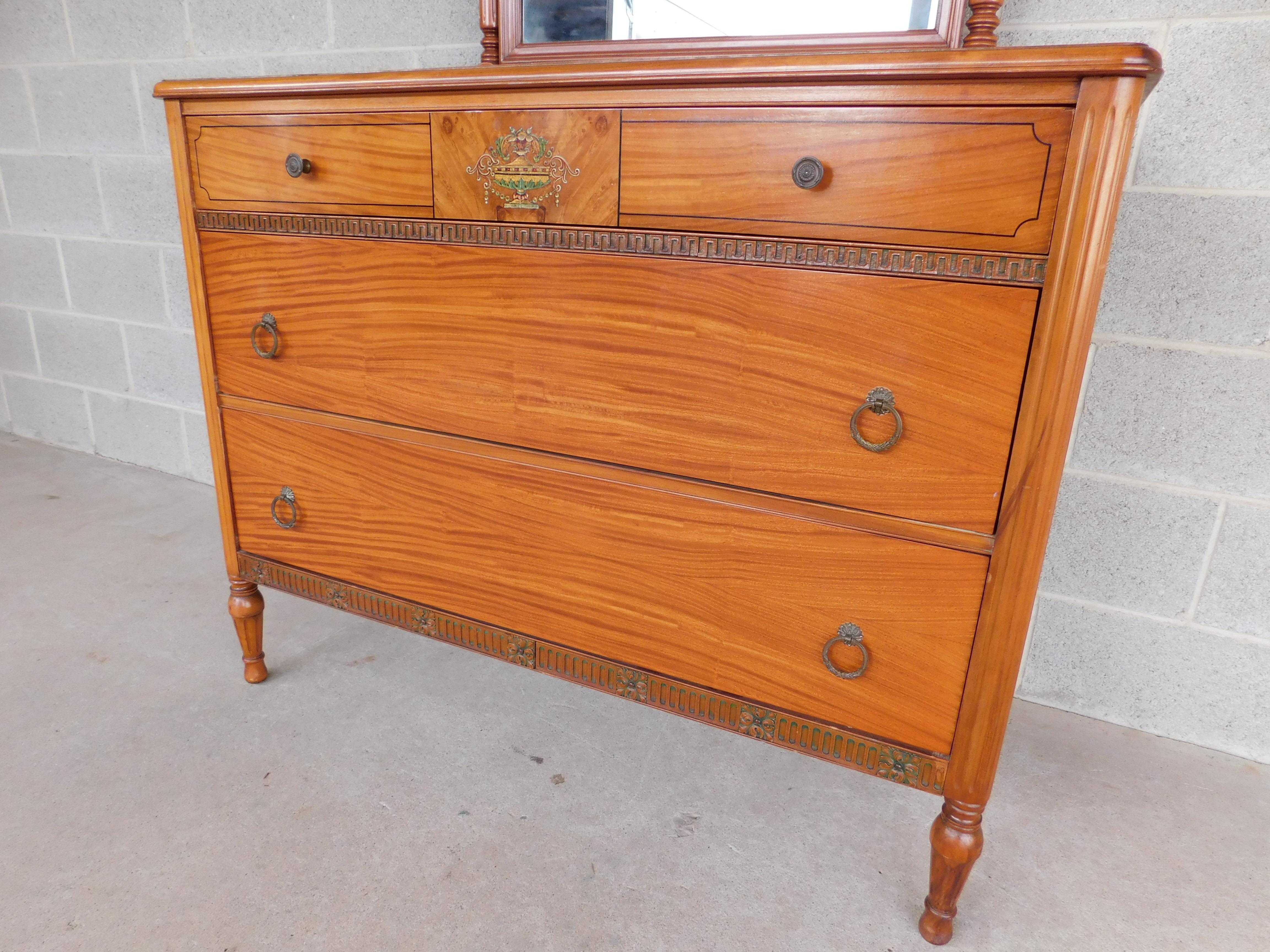 Antique Adams / Regency Style Satinwood Dresser & Mirror 44.5