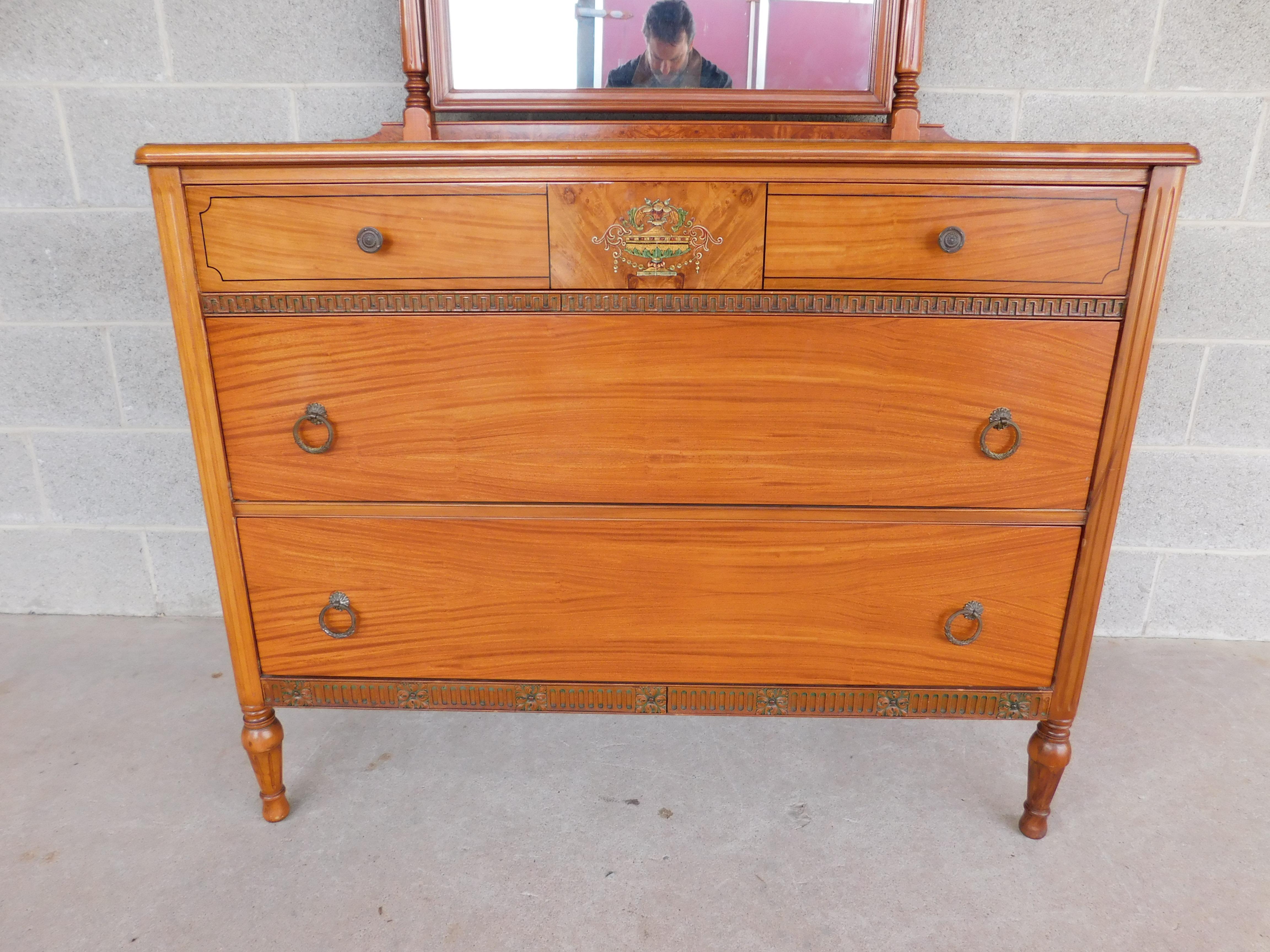 Adam Style Antique Adams / Regency Style Satinwood Dresser & Mirror 44.5