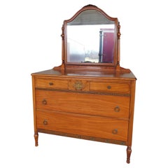 Antique Adams / Regency Style Satinwood Dresser & Mirror 44.5"w