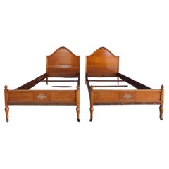 Antique Adams Regency Style Satinwood Twin Beds, a Pair