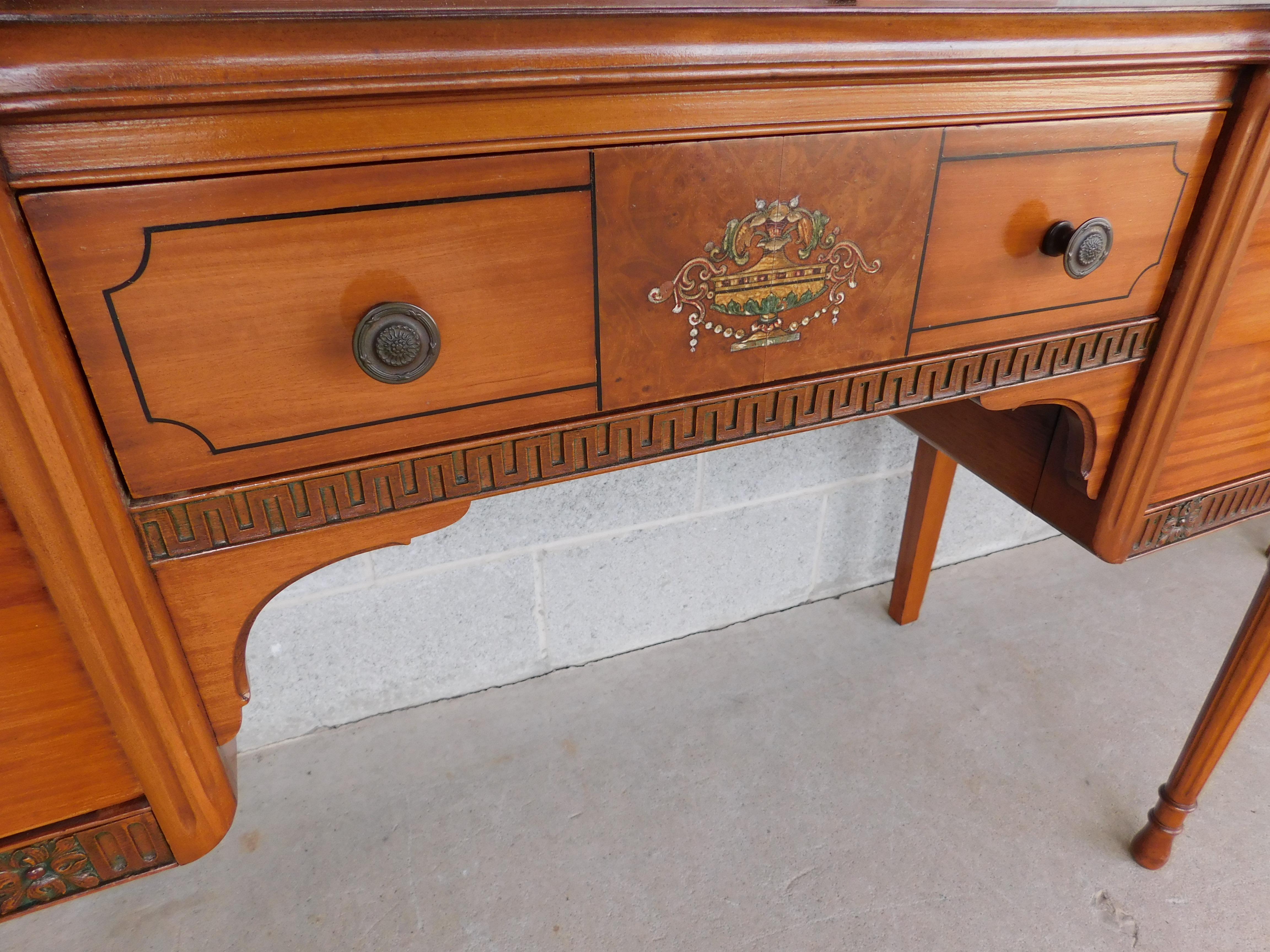 Antique Adams / Regency Style Satinwood Vanity With Chair & Bench 3