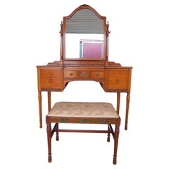 Antique Adams / Regency Style Satinwood Vanity With Chair & Bench
