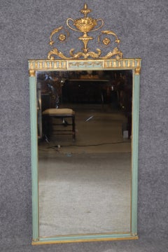 Antique Adams Style Carved Blue Paint Decoorated and Gold Gilt Mirror