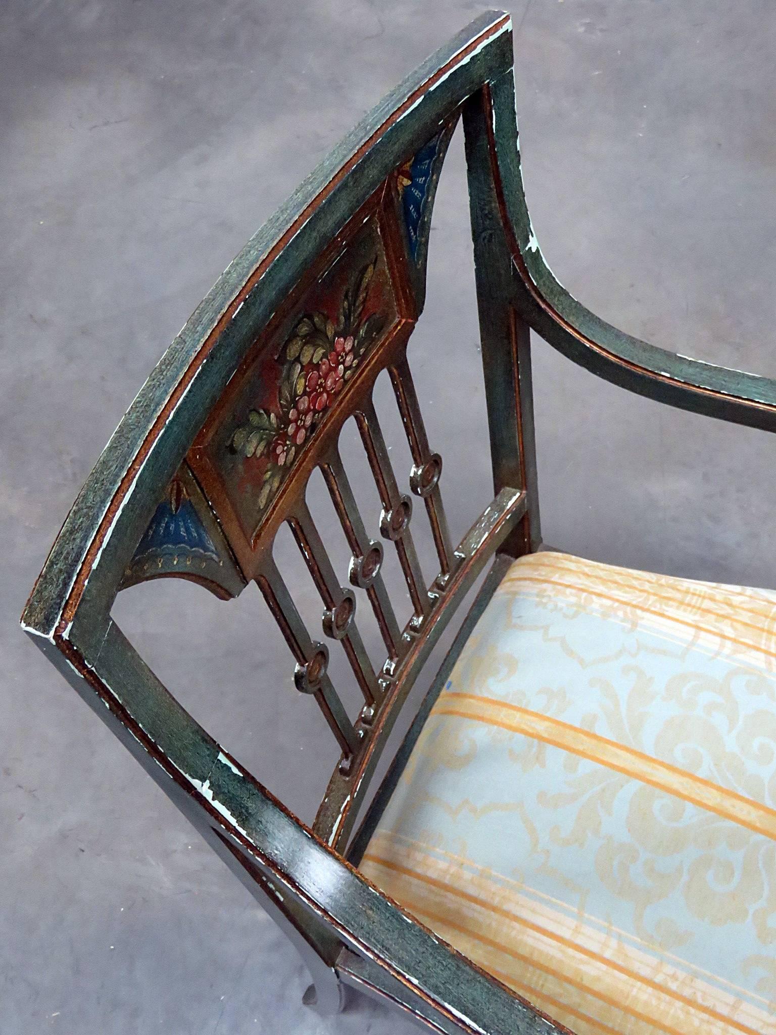 Antique Adams Style Paint Decorated Armchair In Good Condition In Swedesboro, NJ
