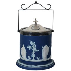 Antique Adams Tunstall Cobalt Blue Jasperware Lidded Biscuit Jar Wedgwood