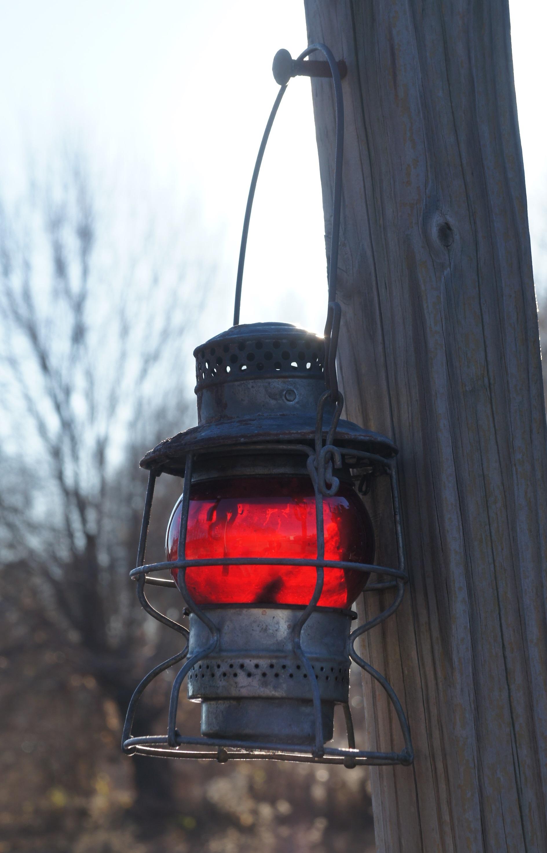 Rustic Antique Adams & Westlake Adlake B&O RR Railroad Lantern Santa Fe Red Globe For Sale
