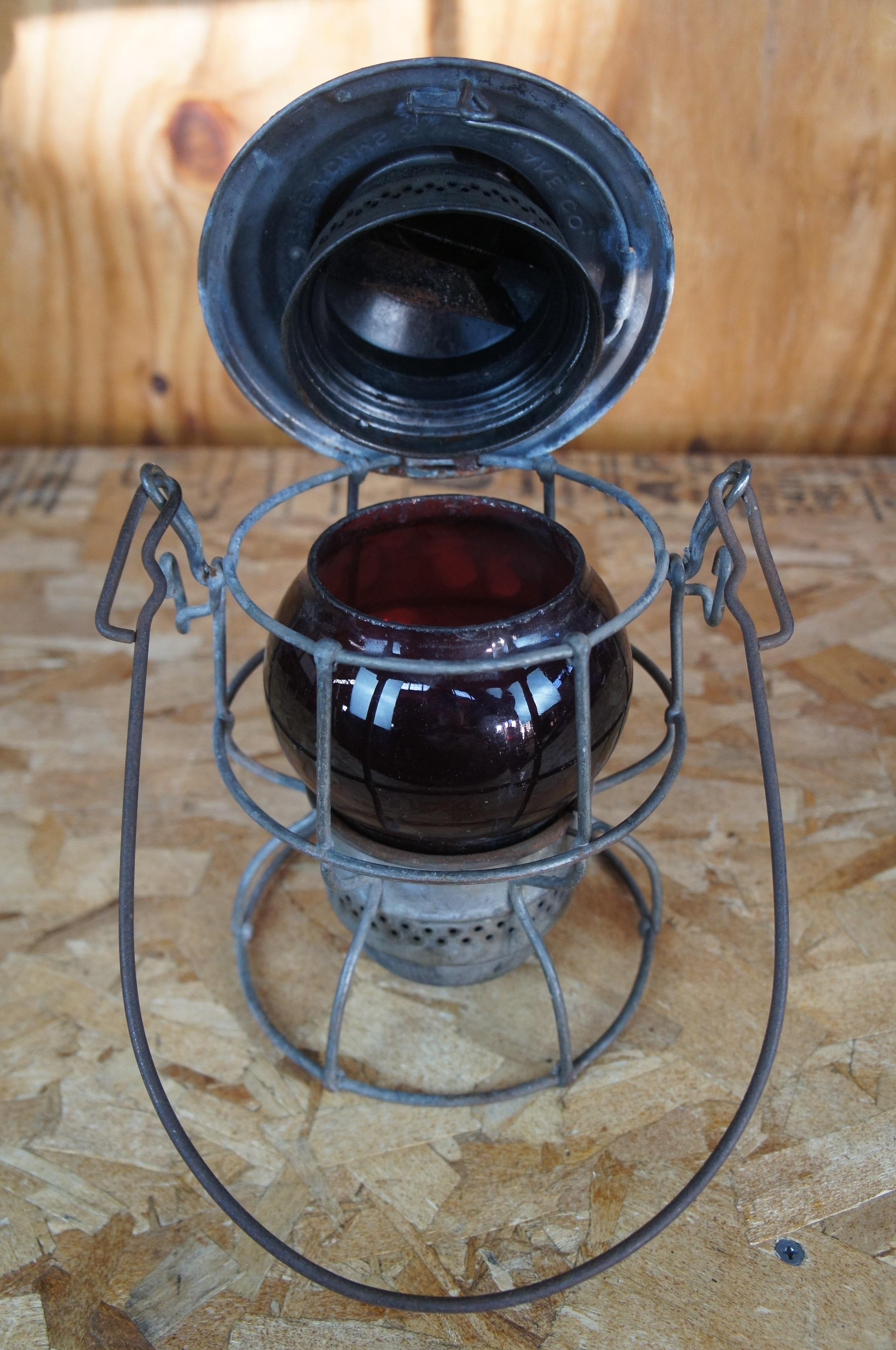 Metal Antique Adams & Westlake Adlake B&O RR Railroad Lantern Santa Fe Red Globe For Sale