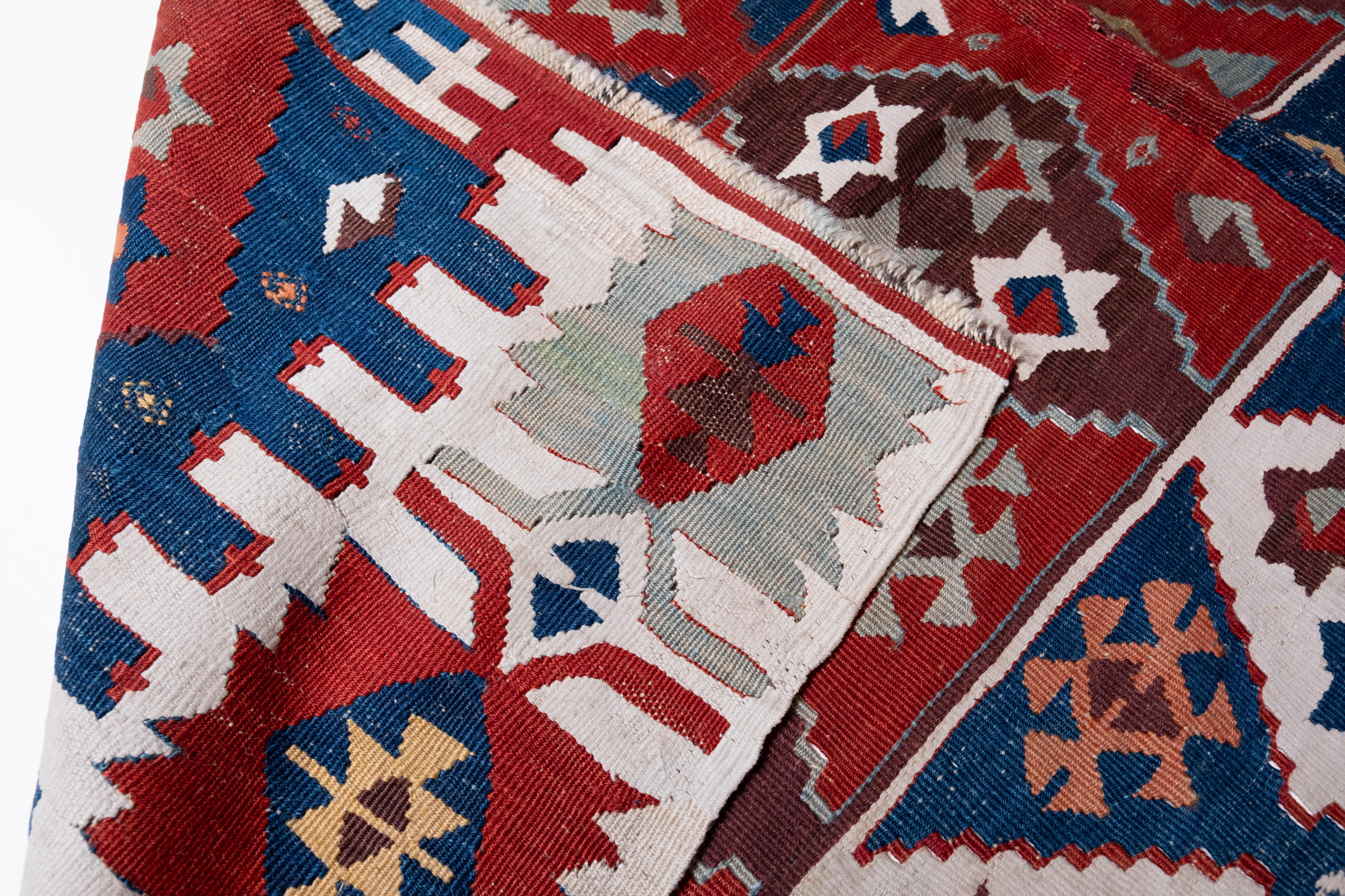 Hand-Woven Antique Adana Kilim Rug Wool Old Eastern Anatolian Turkish Carpet For Sale