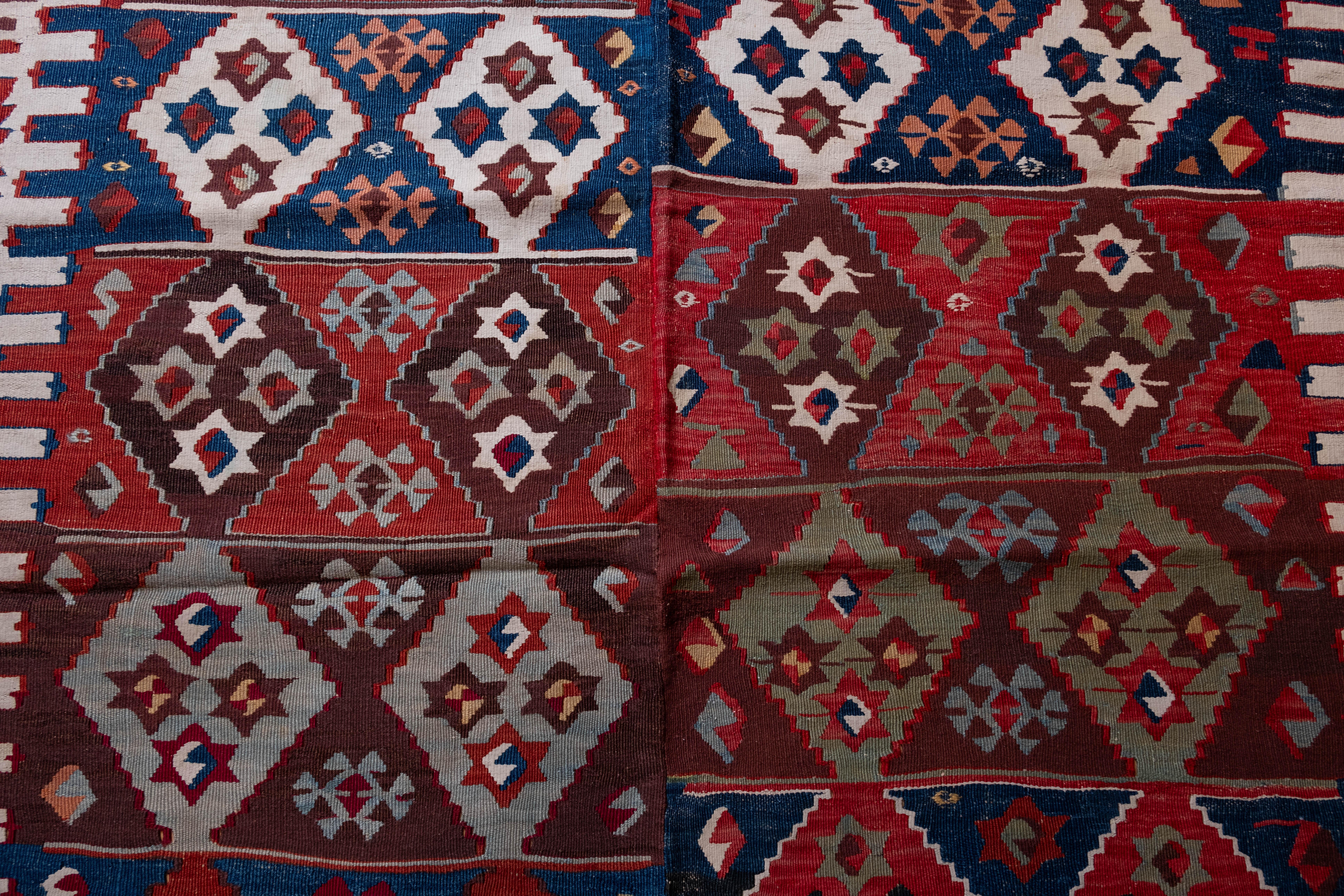 Antique Adana Kilim Rug Wool Old Eastern Anatolian Turkish Carpet In Good Condition For Sale In Tokyo, JP