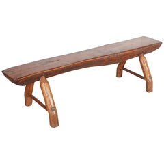 Antique Adirondack Bench with Very Thick Seat and Striking  Hand Hewn Legs