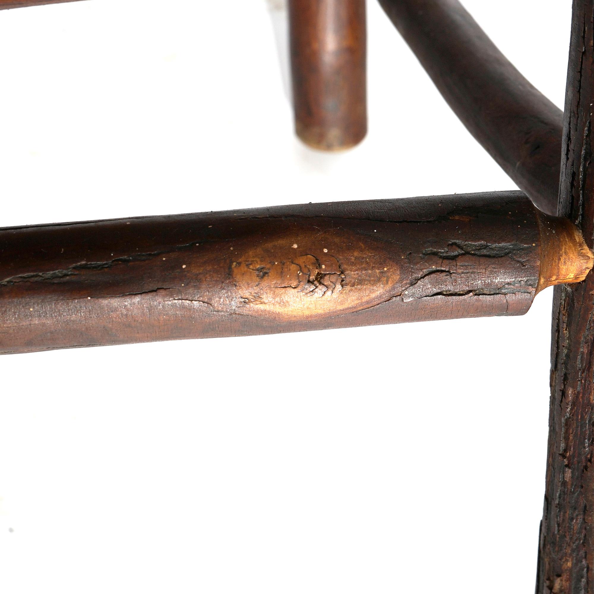 Antique Adirondack Old Hickory Oversized Stick Form & Rush Rocker & Chair, C1920 13