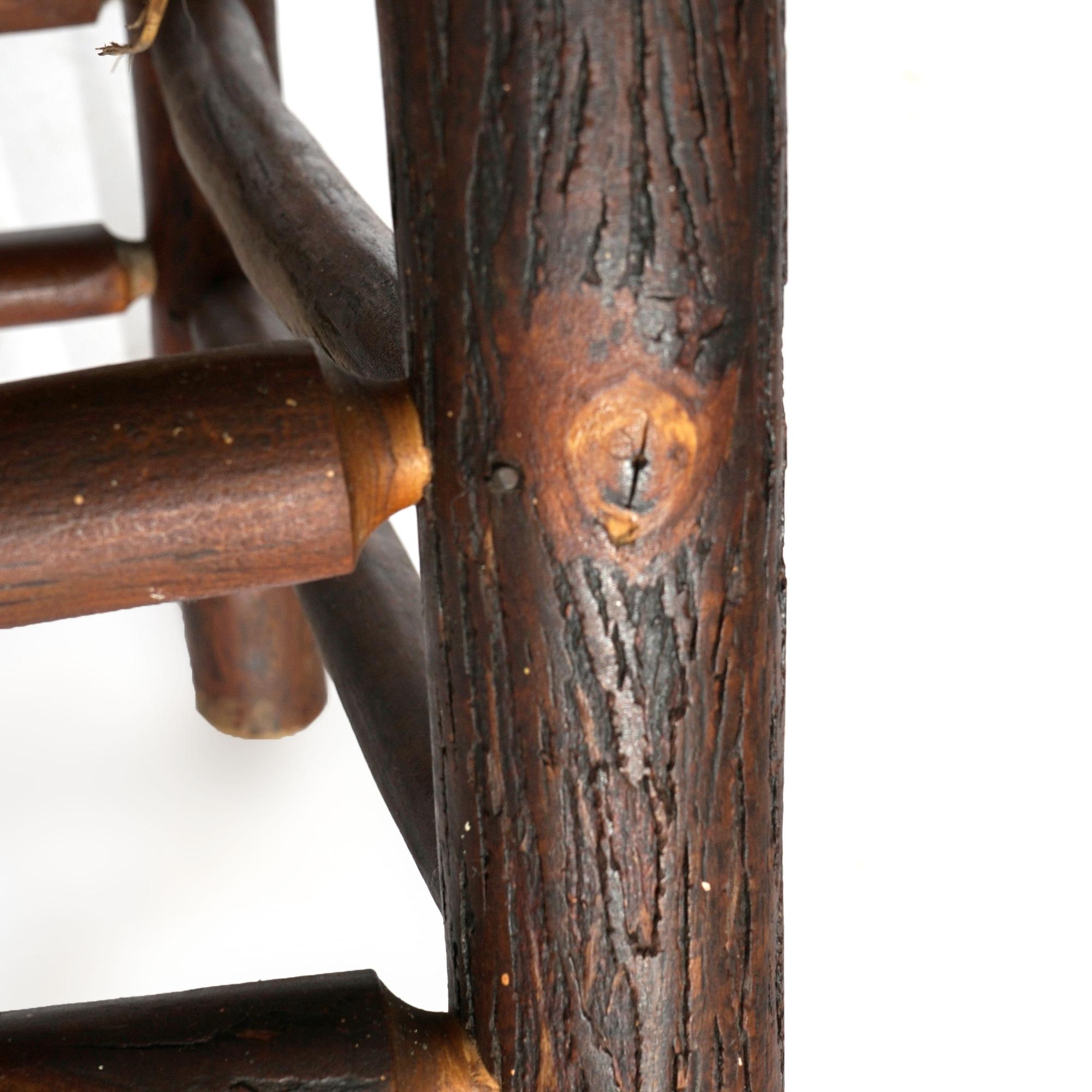 Antique Adirondack Old Hickory Oversized Stick Form & Rush Rocker & Chair, C1920 14
