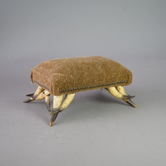 Antiker Adirondack-Fußhocker aus Horn und Muslin aus der alten Hickory-Schule, um 1930