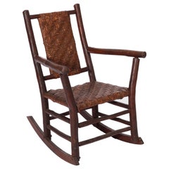 Antique Adirondack Old Hickory Stick Form Rocking Chair, circa 1910, Signed