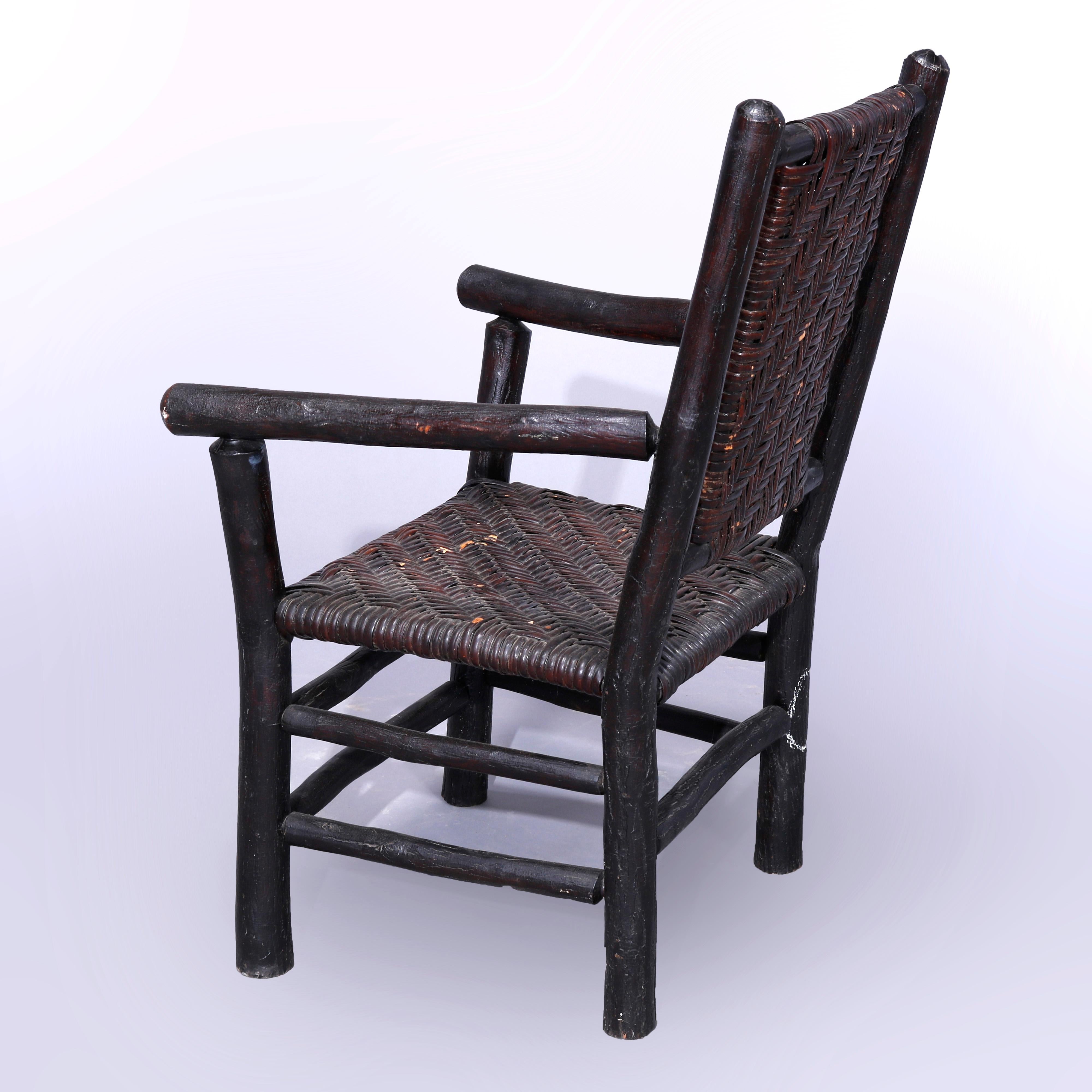 Antique Adirondack Old Hickory Style Stick & Reed Chairs & Rocker, Circa 1920 4