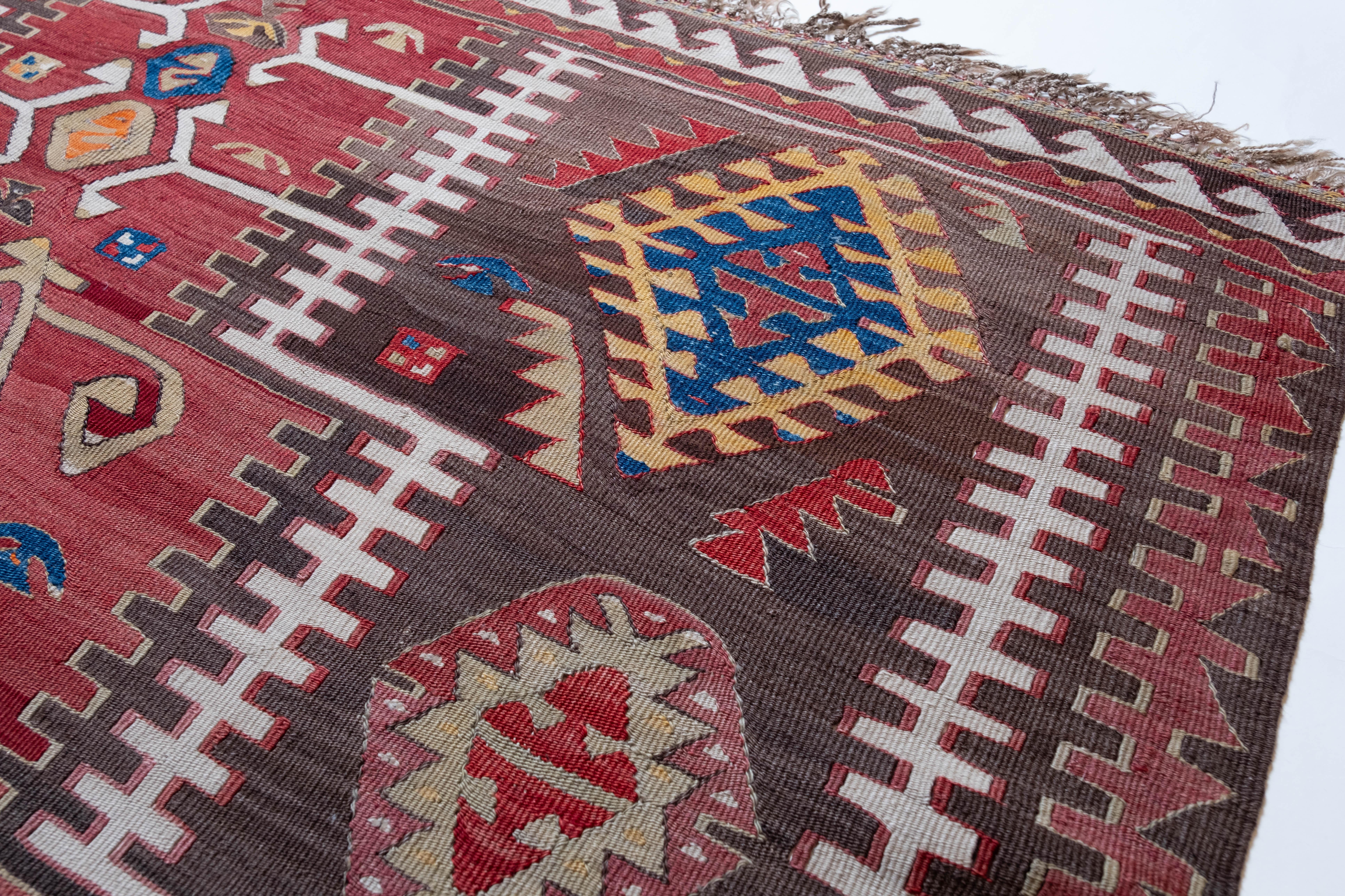 Hand-Woven Antique Adiyaman Kilim Rug Wool Old Eastern Anatolian Turkish Carpet For Sale