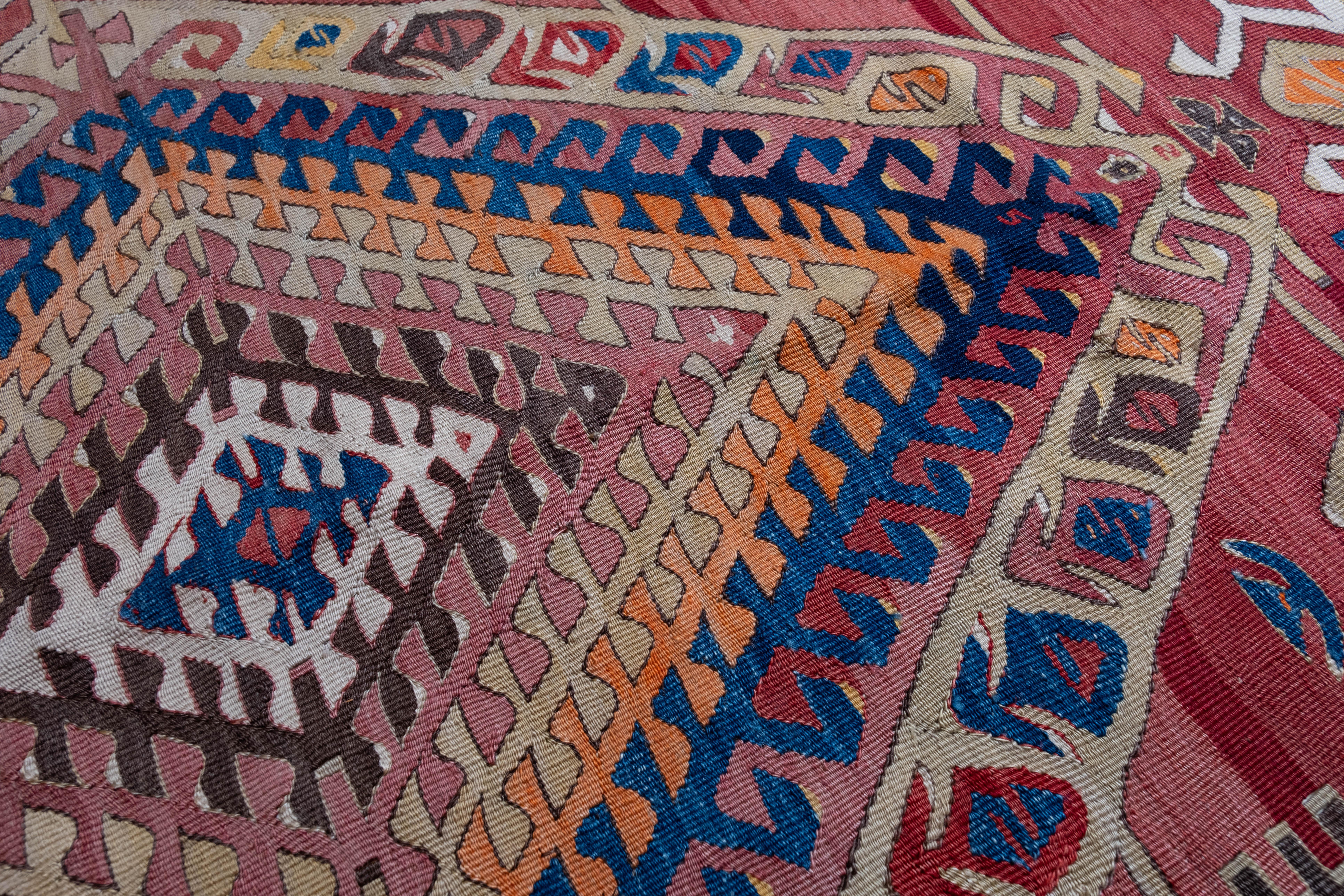 20th Century Antique Adiyaman Kilim Rug Wool Old Eastern Anatolian Turkish Carpet For Sale