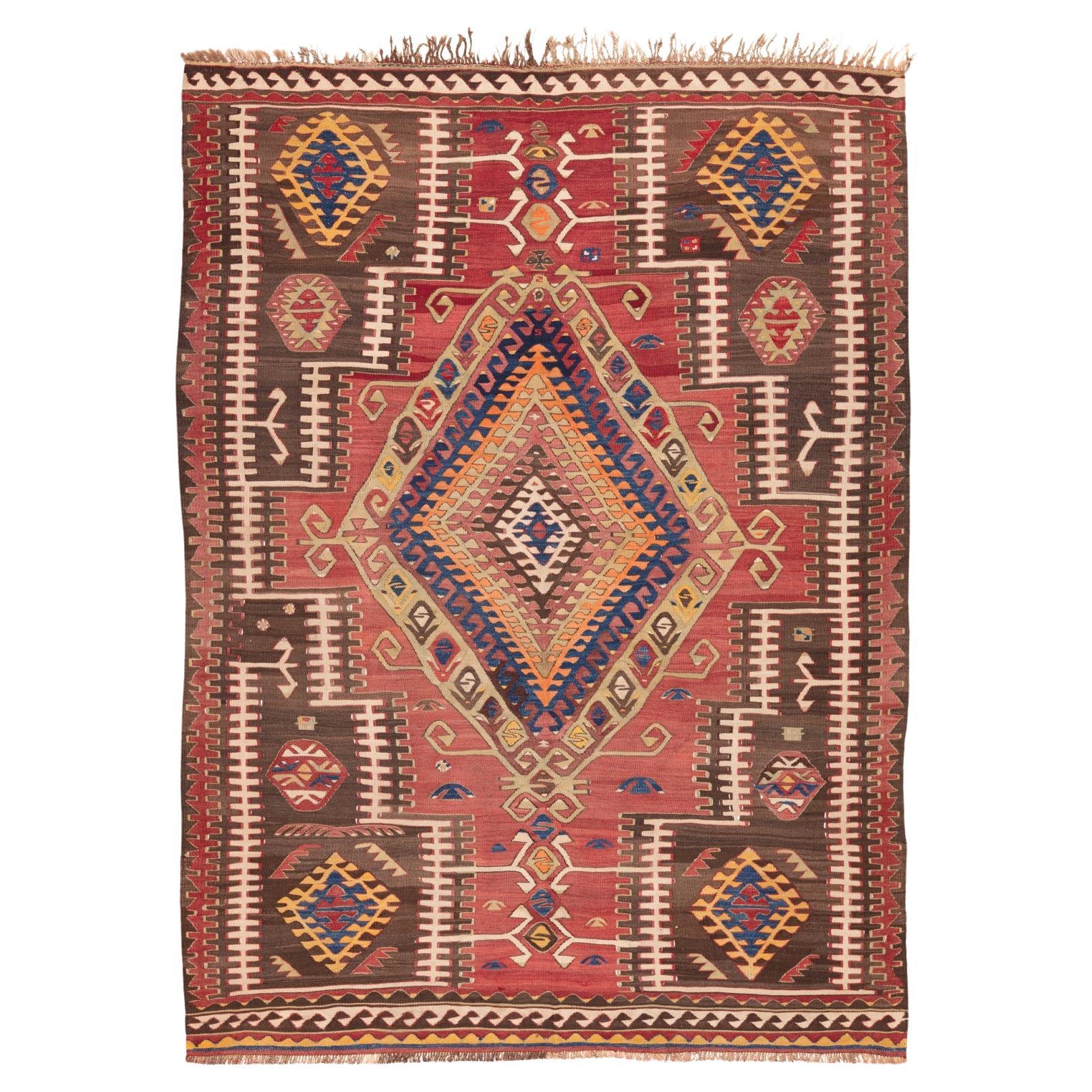 Antique Adiyaman Kilim Rug Wool Old Eastern Anatolian Turkish Carpet For Sale