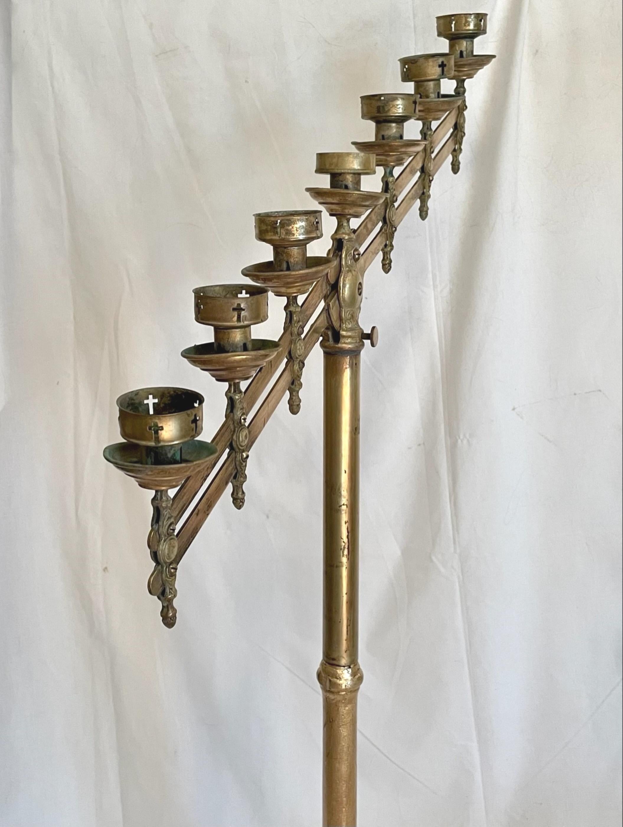 Antique Adjustable Brass Floor Candelabra 8