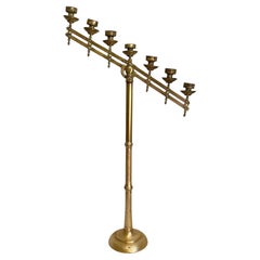 Antique Adjustable Brass Floor Candelabra