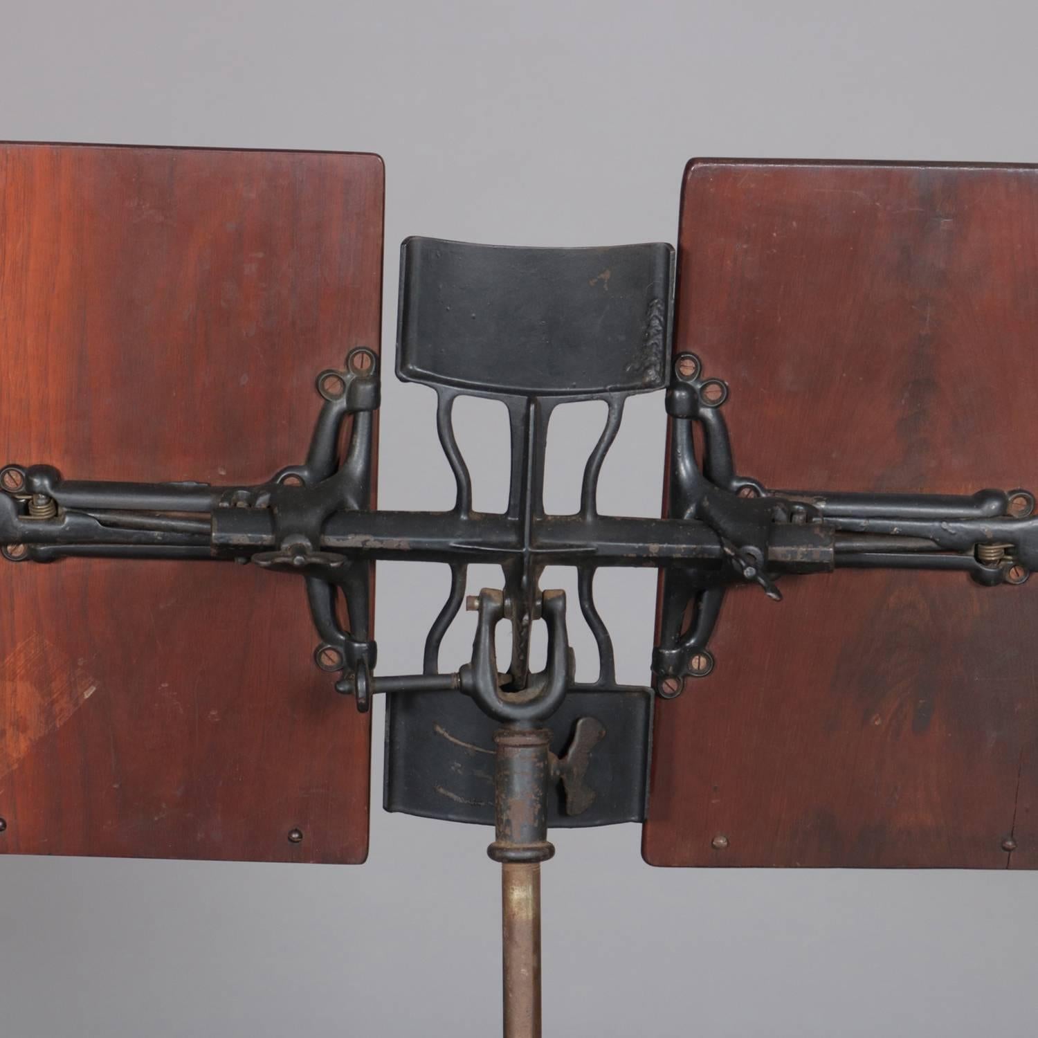 Antique Adjustable Cast Iron & Mahogany Dictionary/Bible/Music Stand, circa 1910 In Good Condition In Big Flats, NY