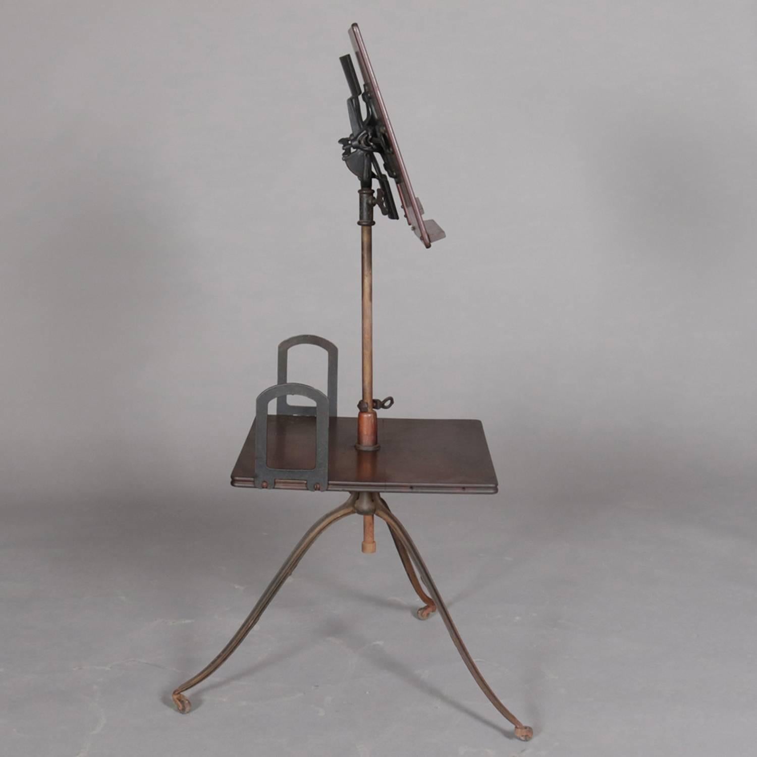 20th Century Antique Adjustable Cast Iron & Mahogany Dictionary/Bible/Music Stand, circa 1910