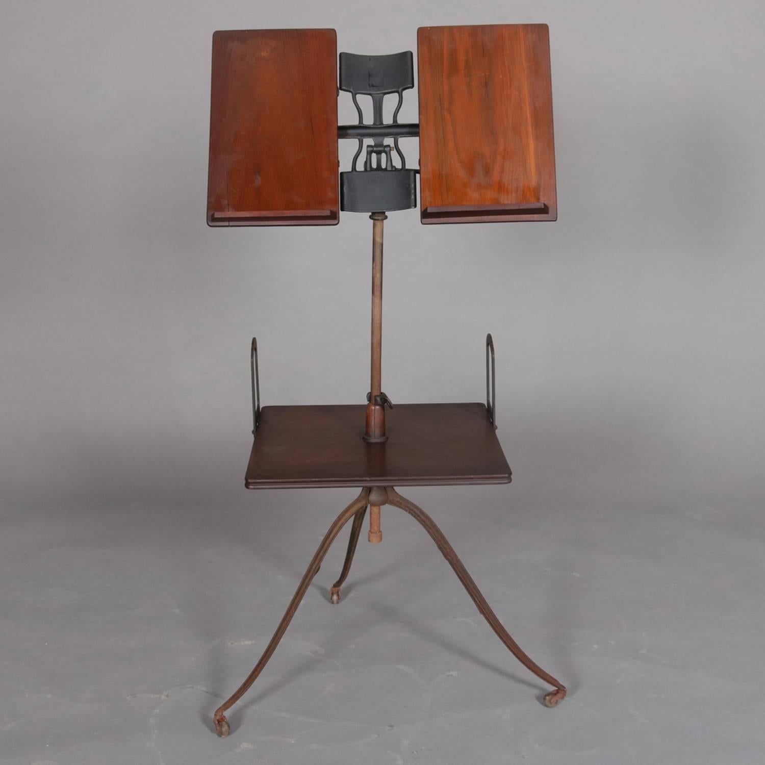 Antique Adjustable Cast Iron & Mahogany Dictionary/Bible/Music Stand, circa 1910 1