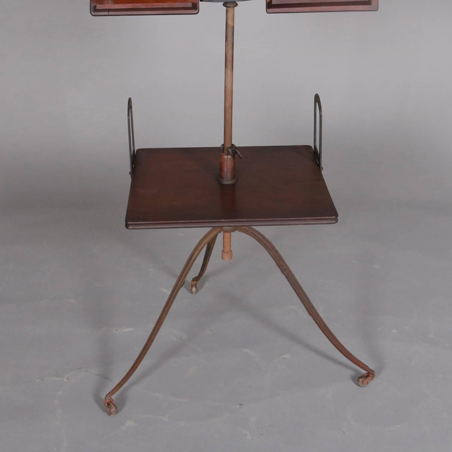 Antique Adjustable Cast Iron & Mahogany Dictionary/Bible/Music Stand, circa 1910 3