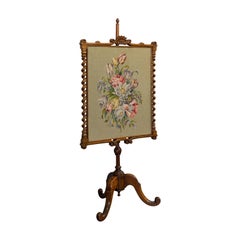 Antique Adjustable Fire Screen, Walnut, Needlepoint, Decorative, Pole, Regency