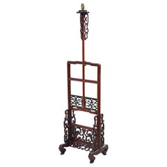 Antique Adjustable Height Chinese Decorative Mahogany Standard Reading Lamp