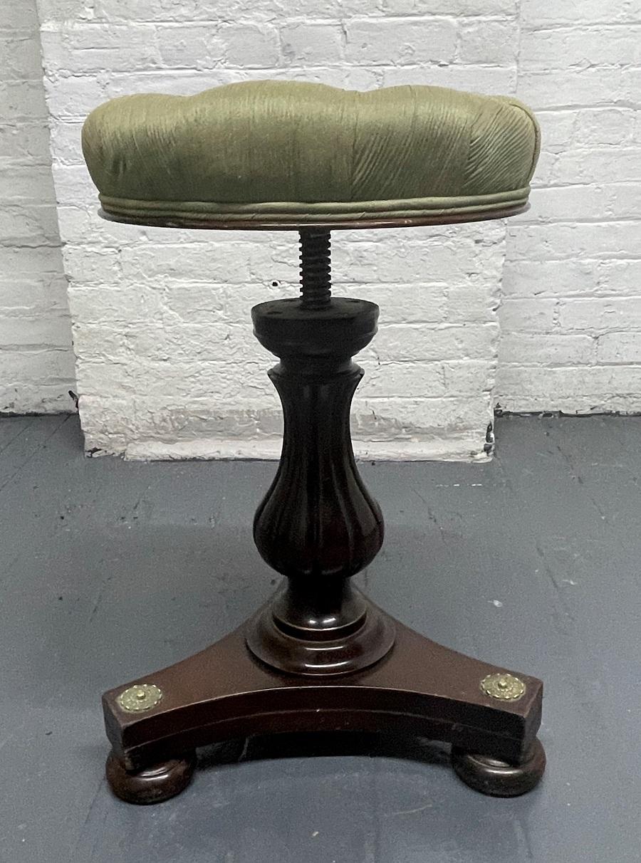 Late Victorian Antique Adjustable Mahogany and Brass Stool For Sale