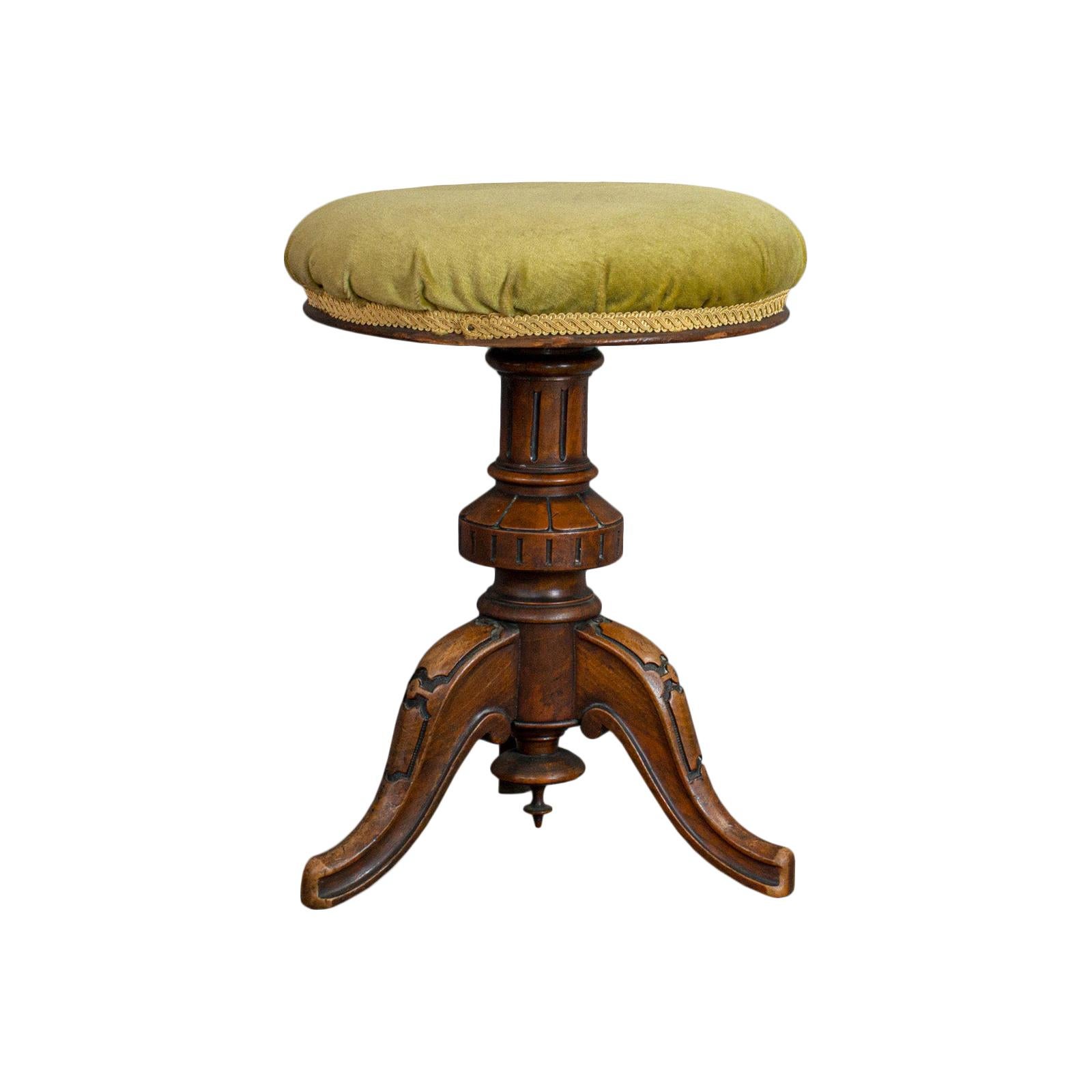 Adjustable Piano Stool, English, Victorian, Walnut, Music, Seat, circa 1870