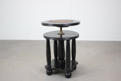 Antique Adjustable Piano Stool Leather Seat Black Wood, 1910's, Czechoslovakia